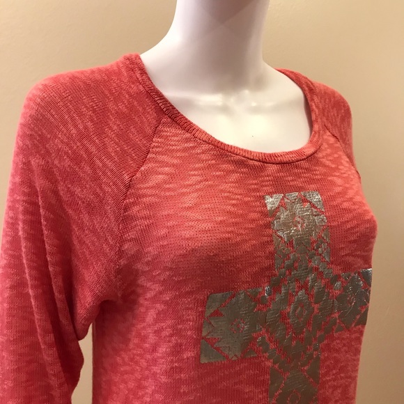 Ransom Lightweight Knit Sweater Womens Size Medium Silver Cross Salmon Orange - Picture 5 of 11